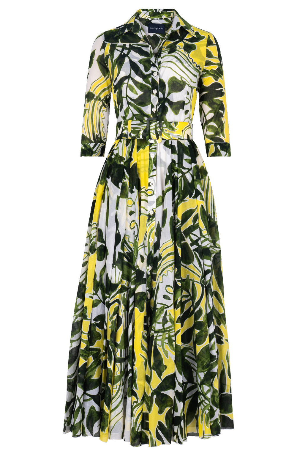 Aster Dress Shirt Collar 3/4 Sleeve Maxi Length Cotton Musola (Como Lake Garden White)