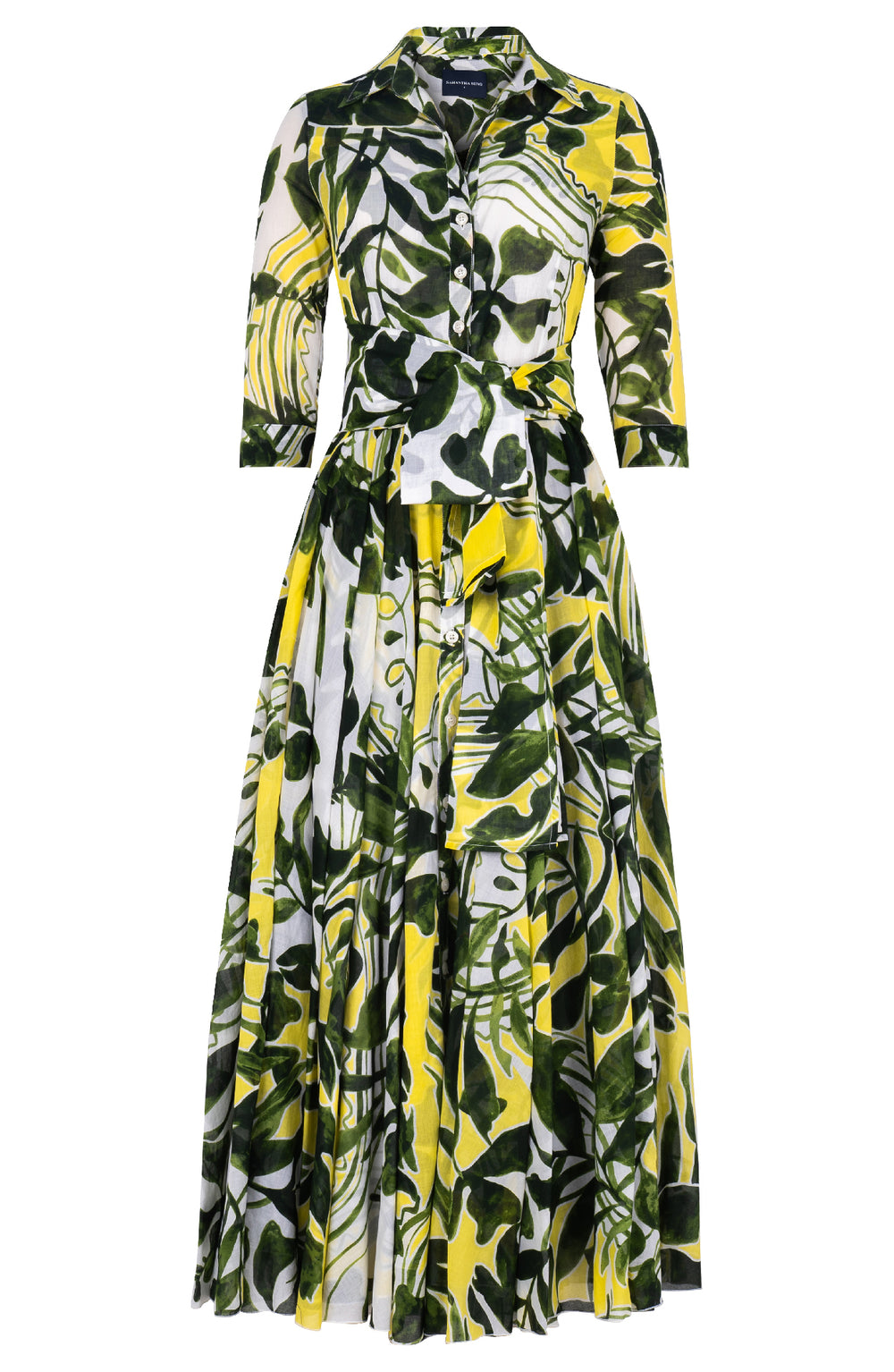 Aster Dress Shirt Collar 3/4 Sleeve Maxi Length Cotton Musola (Como Lake Garden White)