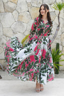Aster Dress Shirt Collar 3/4 Sleeve Midi Plus Length Cotton Musola (Como Lake Garden White)