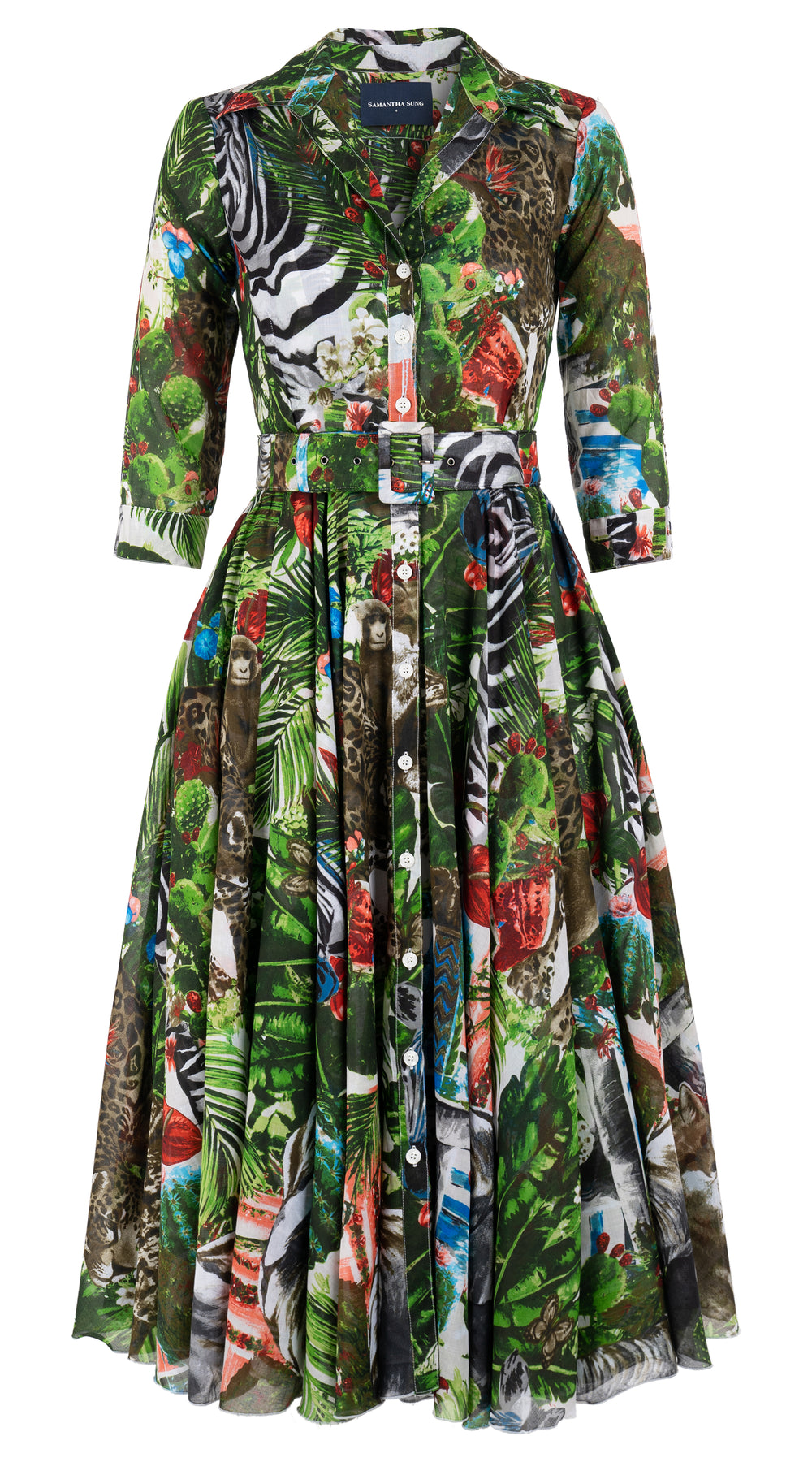 Aster Dress Shirt Collar 3/4 Sleeve Midi Length Musola (Congo Jungle)