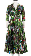 Gigi Dress Shirt Collar 3/4 Sleeve Midi Length Cotton Stretch (Congo Jungle Large)