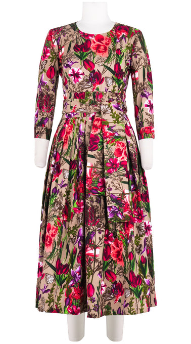 Florance Dress #2 Crew Neck 3/4 Sleeve Midi Length Cotton Stretch (Copenhagen Botanic Big)