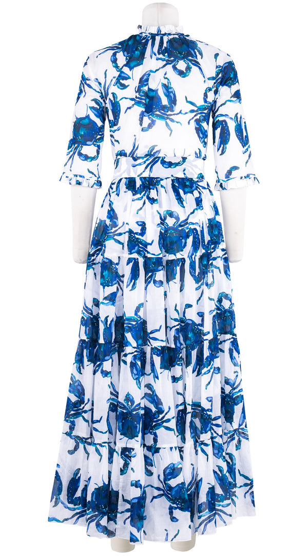 Eva Dress Crew Neck 3/4 Sleeve Maxi Length Cotton Musola (Crab Art)