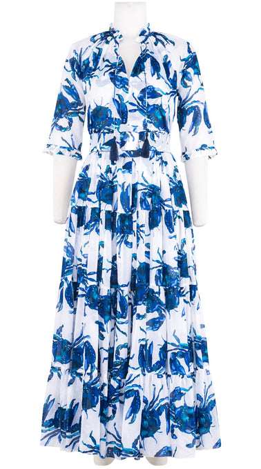 Eva Dress Crew Neck 3/4 Sleeve Maxi Length Cotton Musola (Crab Art)