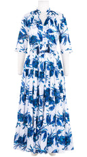 Eva Dress Crew Neck 3/4 Sleeve Maxi Length Cotton Musola (Crab Art)