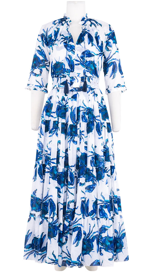 Eva Dress Crew Neck 3/4 Sleeve Maxi Length Cotton Musola (Crab Art)