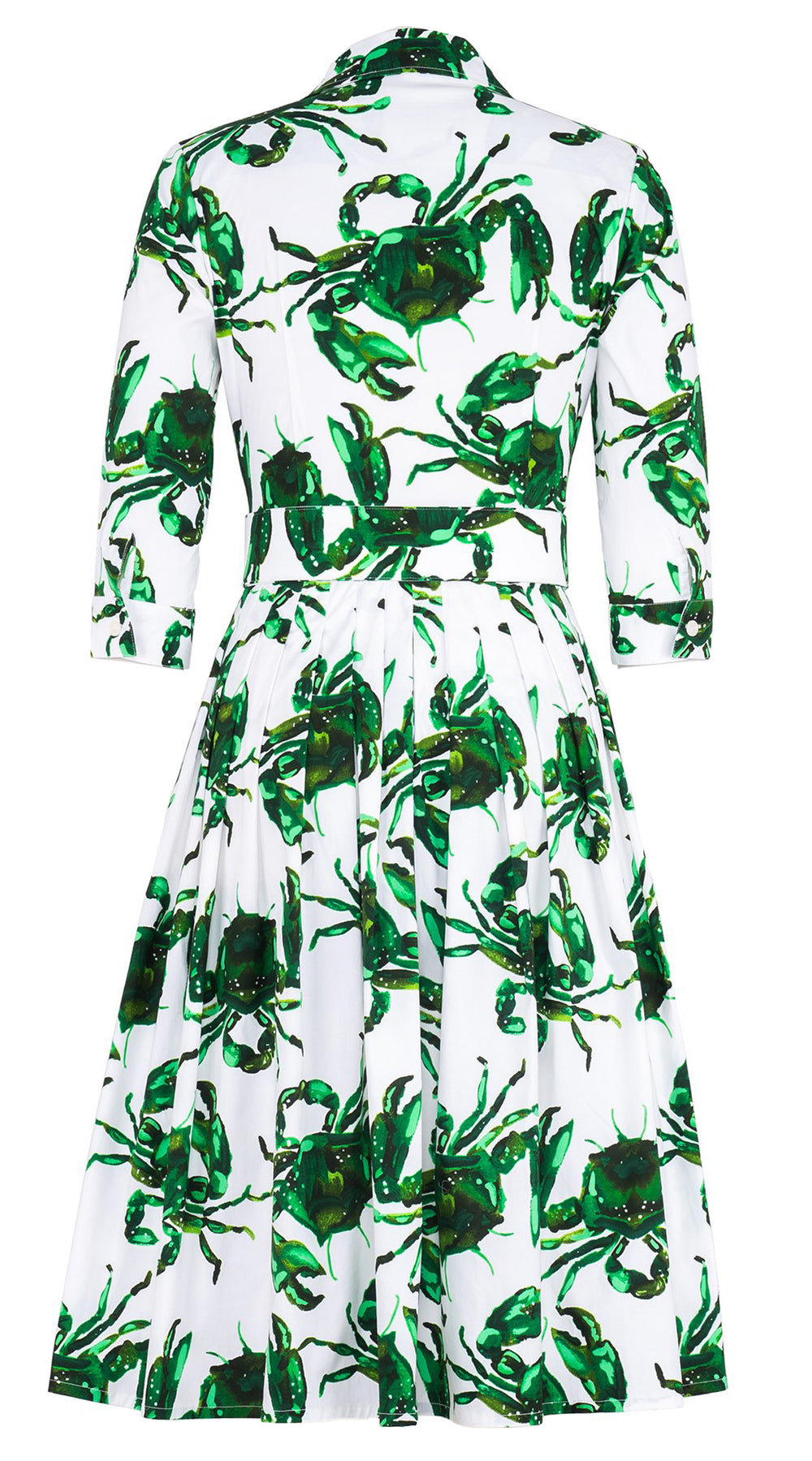 Audrey Dress #2 Shirt Collar 3/4 Sleeve Long Length Cotton Stretch (Crab Art)