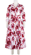 Aster Dress Shirt Collar 3/4 Sleeve Midi Length Cotton Musola (Crab Art)