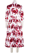 Audrey Dress #4 Shirt Collar 3/4 Sleeve Midi Length Cotton Stretch (Crab Art)