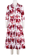 Audrey Dress #4 Shirt Collar 3/4 Sleeve Midi Length Cotton Stretch (Crab Art)