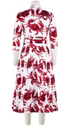 Audrey Dress #4 Shirt Collar 3/4 Sleeve Midi Length Cotton Stretch (Crab Art)