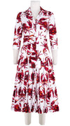 Audrey Dress #4 Shirt Collar 3/4 Sleeve Midi Length Cotton Stretch (Crab Art)