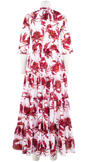 Eva Dress Crew Neck 3/4 Sleeve Maxi Length Cotton Musola (Crab Art)