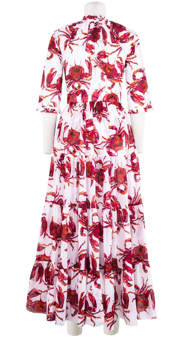Eva Dress Crew Neck 3/4 Sleeve Maxi Length Cotton Musola (Crab Art)