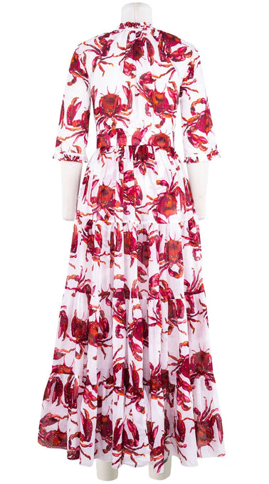 Eva Dress Crew Neck 3/4 Sleeve Maxi Length Cotton Musola (Crab Art)
