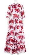 Eva Dress Crew Neck 3/4 Sleeve Maxi Length Cotton Musola (Crab Art)