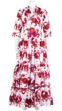 Eva Dress Crew Neck 3/4 Sleeve Maxi Length Cotton Musola (Crab Art)