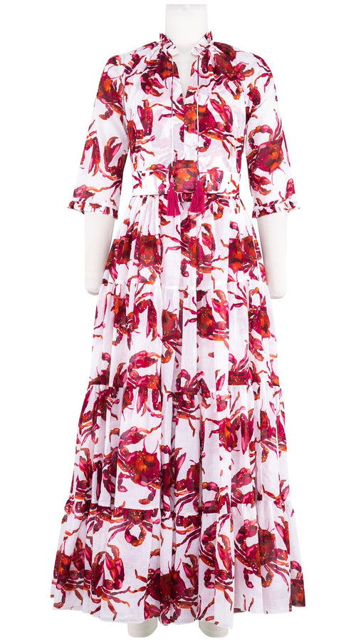 Eva Dress Crew Neck 3/4 Sleeve Maxi Length Cotton Musola (Crab Art)