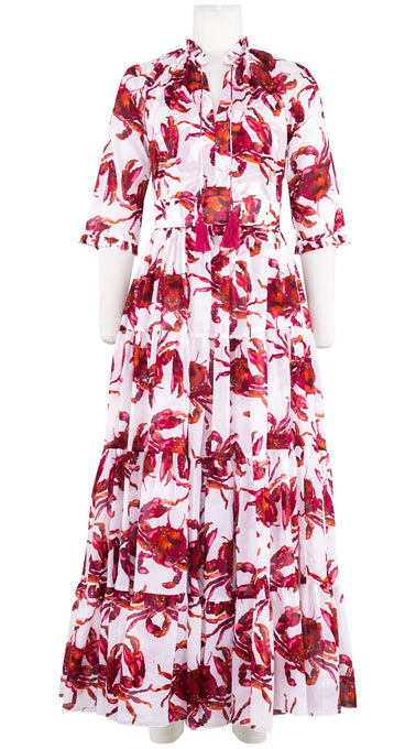 Eva Dress Crew Neck 3/4 Sleeve Maxi Length Cotton Musola (Crab Art)