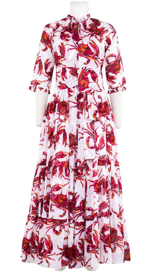 Eva Dress Crew Neck 3/4 Sleeve Maxi Length Cotton Musola (Crab Art)