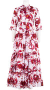 Eva Dress Crew Neck 3/4 Sleeve Maxi Length Cotton Musola (Crab Art)