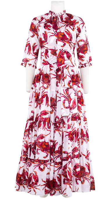 Eva Dress Crew Neck 3/4 Sleeve Maxi Length Cotton Musola (Crab Art)