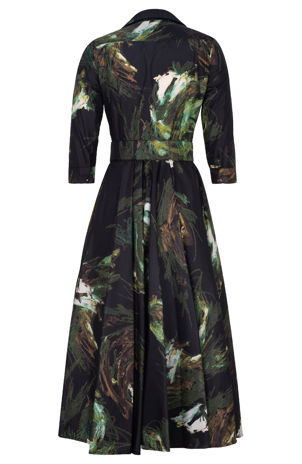 Aster Dress Shirt Collar 3/4 Sleeve Midi Plus Length Poliamide Taffta (Crayon Flower)