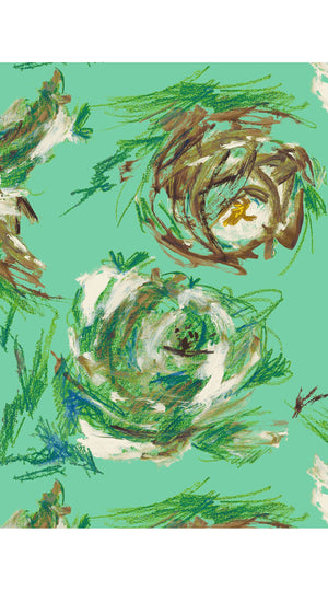 Audrey Dress #7 Shirt Collar 3/4 Sleeve Midi Length Poliamide Taffta (Crayon Flower)