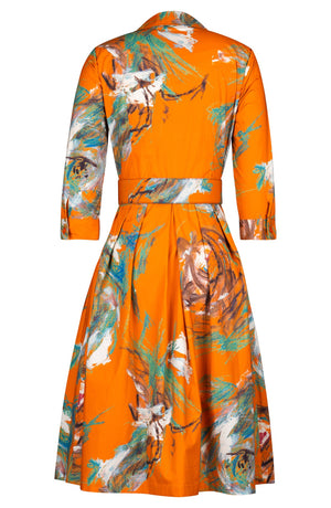 Audrey Dress #1 Shirt Collar 3/4 Sleeve Long Length Cotton Stretch (Crayon Flower)
