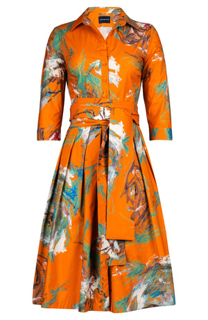 Audrey Dress #1 Shirt Collar 3/4 Sleeve Long Length Cotton Stretch (Crayon Flower)
