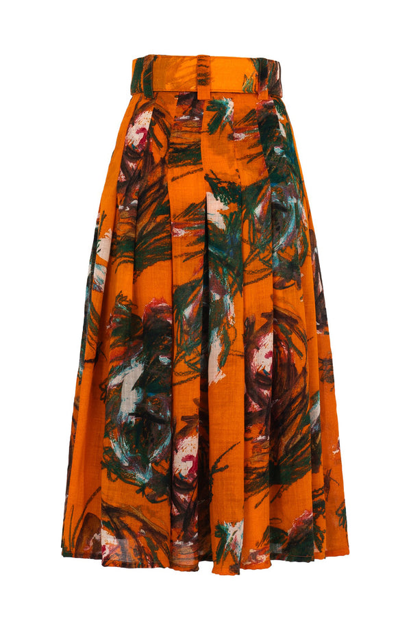 Zeller Skirt Midi Length Wool (Crayon Flower) - Dusty Orange