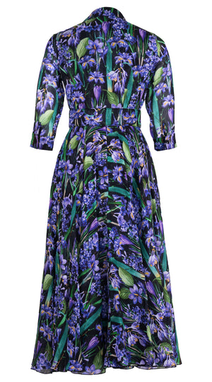 Aster Dress Shirt Collar 3/4 Sleeve Midi Plus Length Ramie (Crocus Hyacinth Bright)