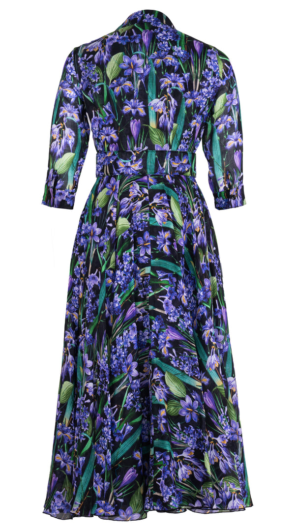Aster Dress Shirt Collar 3/4 Sleeve Midi Plus Length Ramie (Crocus Hyacinth Bright)