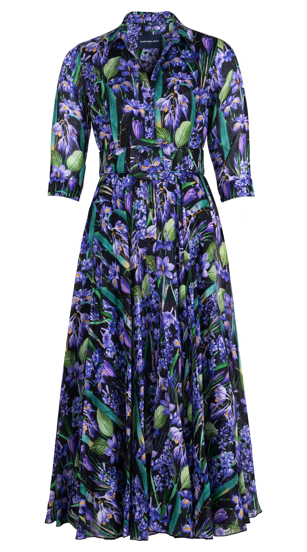 Aster Dress Shirt Collar 3/4 Sleeve Midi Plus Length Ramie (Crocus Hyacinth Bright)