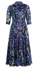 Aster Dress Shirt Collar 3/4 Sleeve Midi Plus Length Ramie (Crocus Hyacinth Bright)