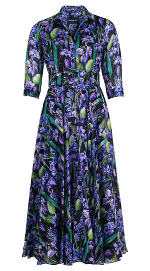 Aster Dress Shirt Collar 3/4 Sleeve Midi Plus Length Ramie (Crocus Hyacinth Bright)
