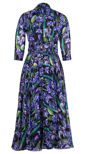 Aster Dress Shirt Collar 3/4 Sleeve Midi Plus Length Ramie (Crocus Hyacinth Bright)
