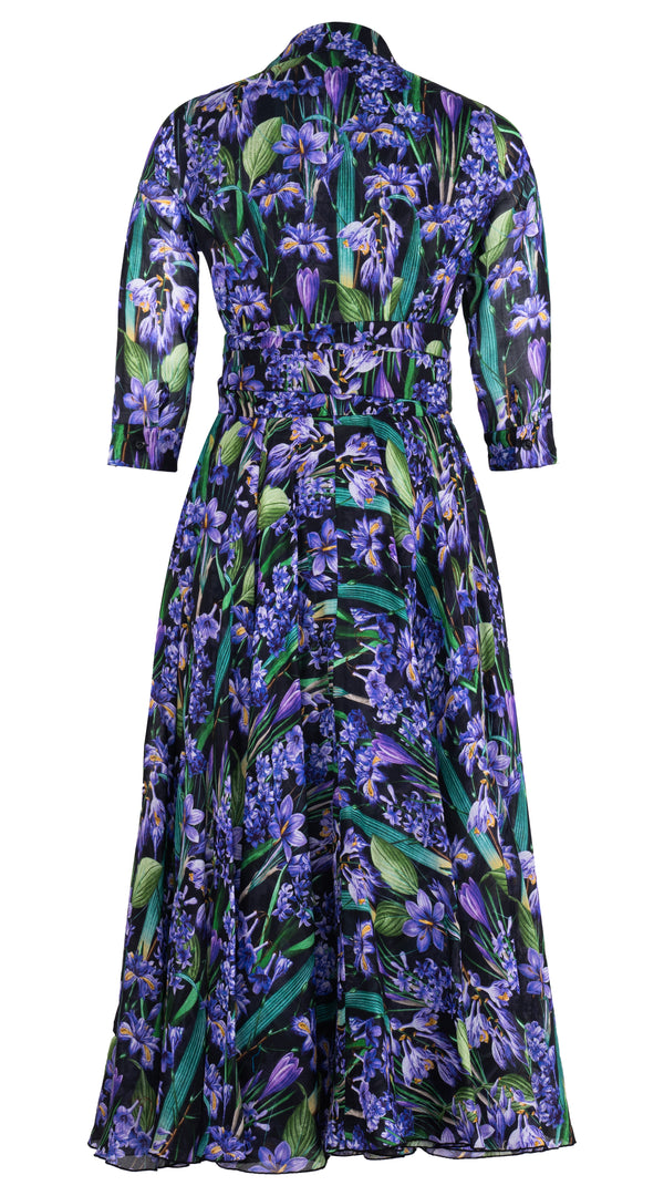 Aster Dress Shirt Collar 3/4 Sleeve Midi Plus Length Ramie (Crocus Hyacinth Bright)