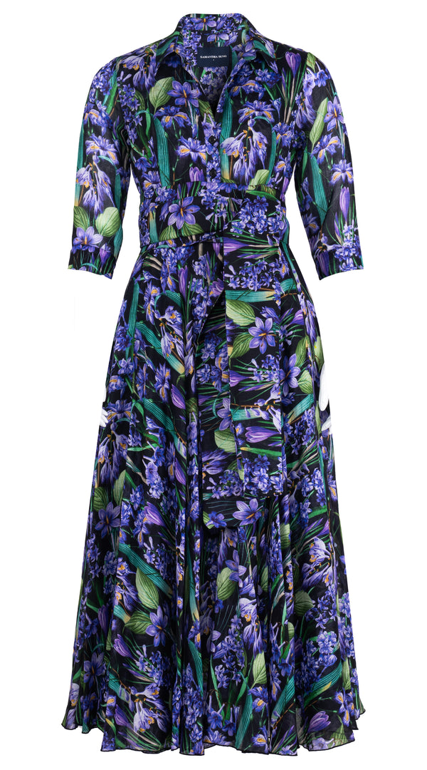 Aster Dress Shirt Collar 3/4 Sleeve Midi Plus Length Ramie (Crocus Hyacinth Bright)