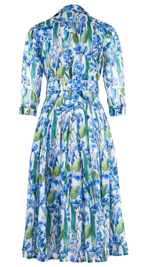 Audrey Dress #4 Shirt Collar 3/4 Sleeve Midi Length Ramie (Crocus Hyacinth White)