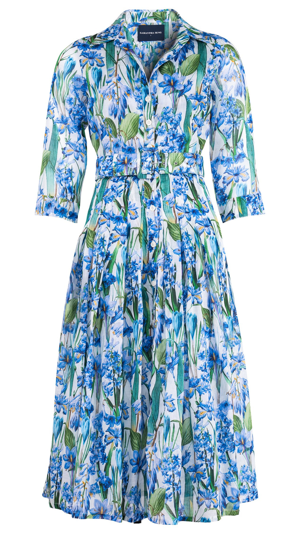 Audrey Dress #4 Shirt Collar 3/4 Sleeve Midi Length Ramie (Crocus Hyacinth White)