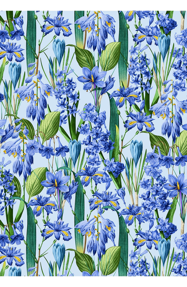 Audrey Dress #1 Shirt Collar 3/4 Sleeve Long Length Cotton Stretch (Crocus Hyacinth Pastel)