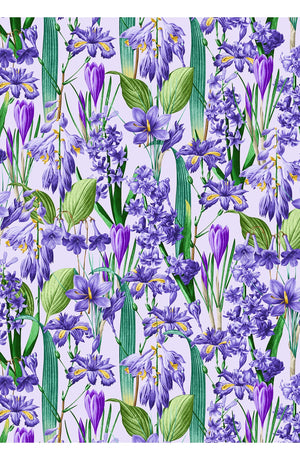 Audrey Dress #4 Shirt Collar 3/4 Sleeve Midi Length Cotton Stretch (Crocus Hyacinth Pastel)