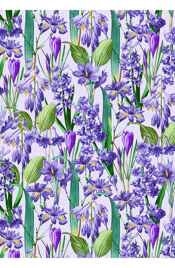 Audrey Dress #1 Shirt Collar 3/4 Sleeve Long Length Cotton Stretch (Crocus Hyacinth Pastel)