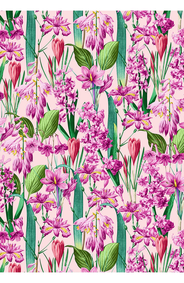 Audrey Dress #1 Shirt Collar 3/4 Sleeve Long Length Cotton Stretch (Crocus Hyacinth Pastel)