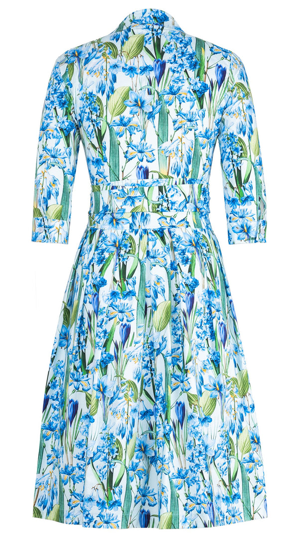 Audrey Dress #4 Shirt Collar 3/4 Sleeve Long Length Cotton Stretch (Crocus Hyacinth Pastel)