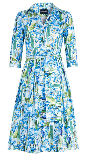 Audrey Dress #4 Shirt Collar 3/4 Sleeve Long Length Cotton Stretch (Crocus Hyacinth Pastel)
