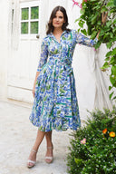 Audrey Dress #4 Shirt Collar 3/4 Sleeve Midi Length Ramie (Crocus Hyacinth White)