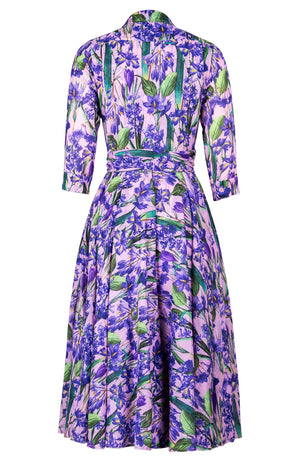 Olivia Dress Shirt Collar 3/4 Sleeve Midi Length Cotton Musola (Crocus Hyacinth Pastel)