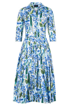 Audrey Dress #4 Shirt Collar 3/4 Sleeve Midi Length Cotton Stretch (Crocus Hyacinth Pastel)